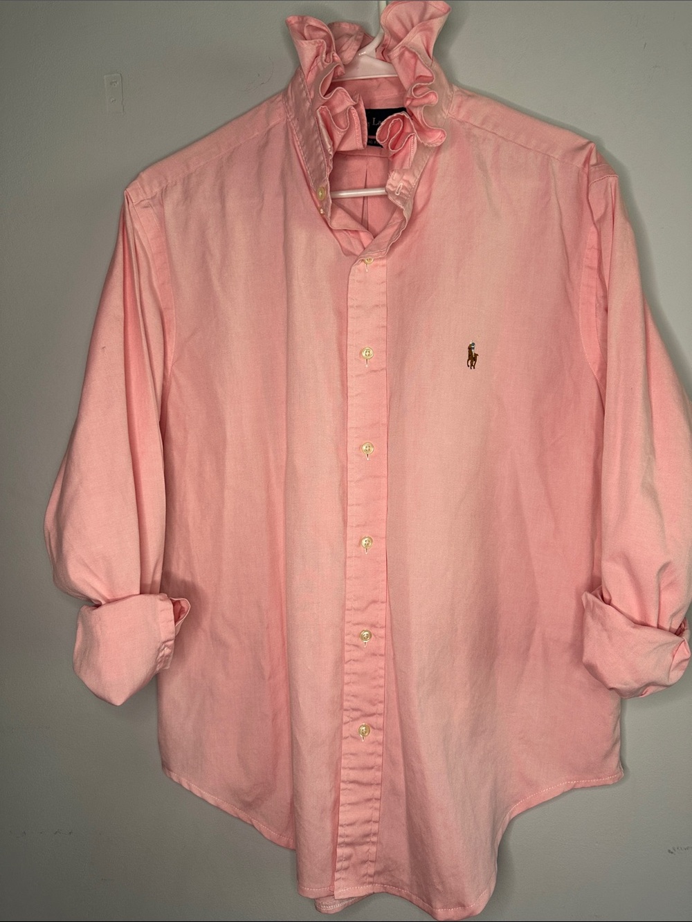 Ralph Lauren Light Pink Ruffle Collar Button-Down Shirt